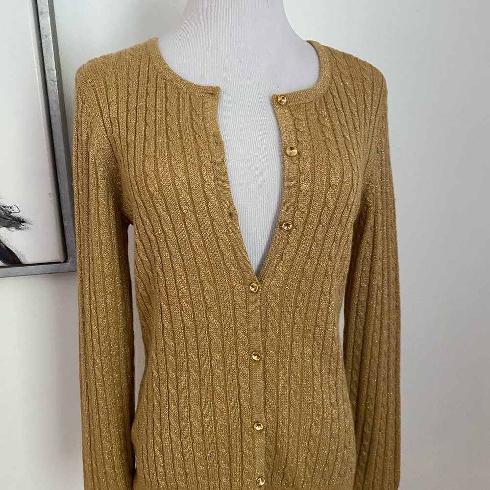 New York & Co Gold Cable Knit Cardigan Size Small